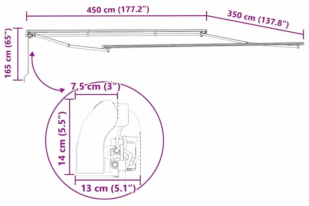 Napernyő Fehér 4,5 × 3,5 m Fém