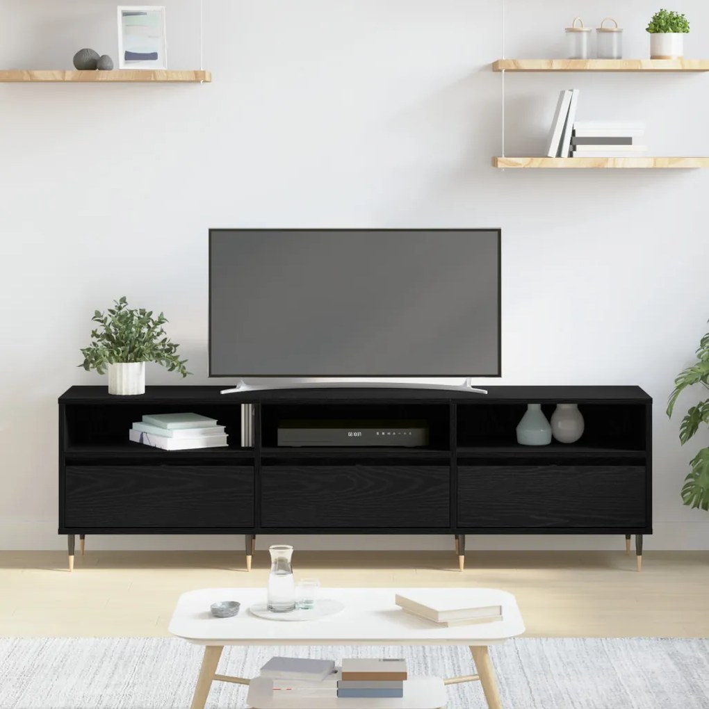 TV szekrény fekete tölgy 150x30x44.5 cm szerelt fa