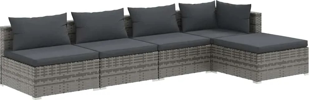5 részes szürke polyrattan kerti ülőgarnitúra párnákkal