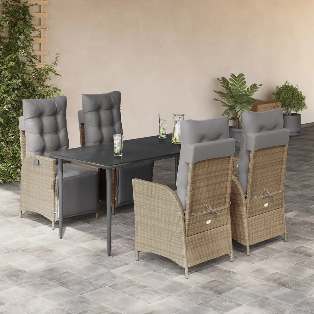 5 részes vegyes bézs polyrattan kerti étkezőgarnitúra párnákkal