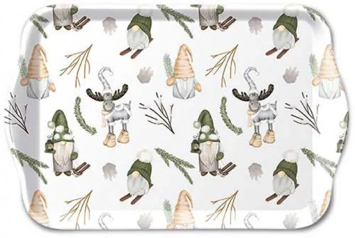 Karácsonyi műanyag konyhai kis tálca 13x21 cm Forest gnomes
