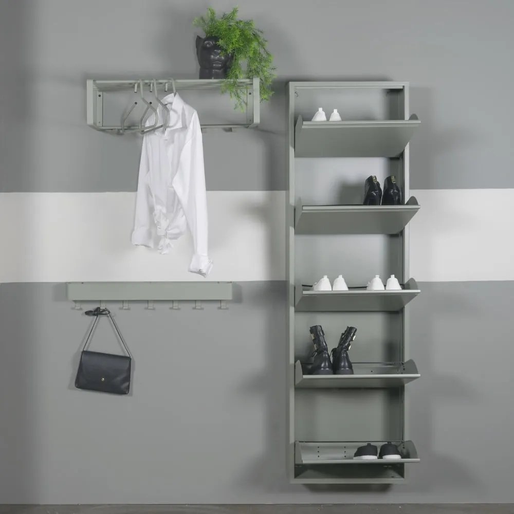 Szürkészöld fém billenő ajtós cipőtartó 50x169x15 cm Billy – Spinder Design