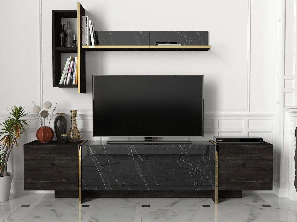 TV szekrény Veyron - Black, Gold