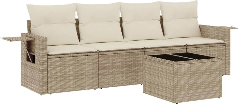 vidaXL 5 részes bézs polyrattan kerti ülőgarnitúra párnákkal