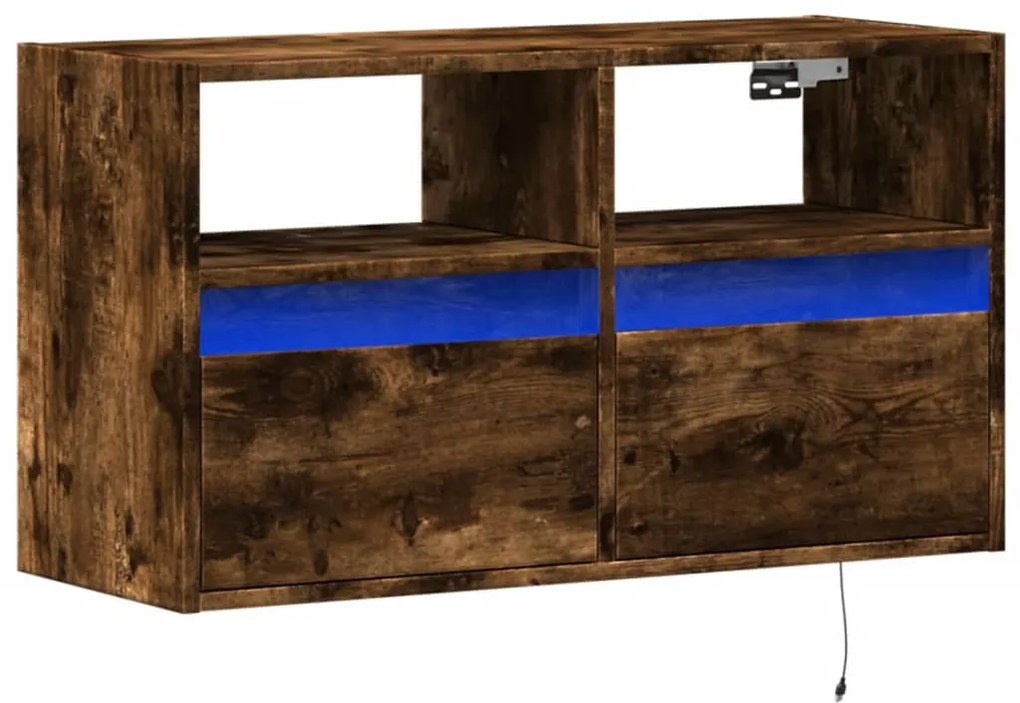 füstös tölgy színű fali TV-szekrény LED-ekkel 80x31x45 cm