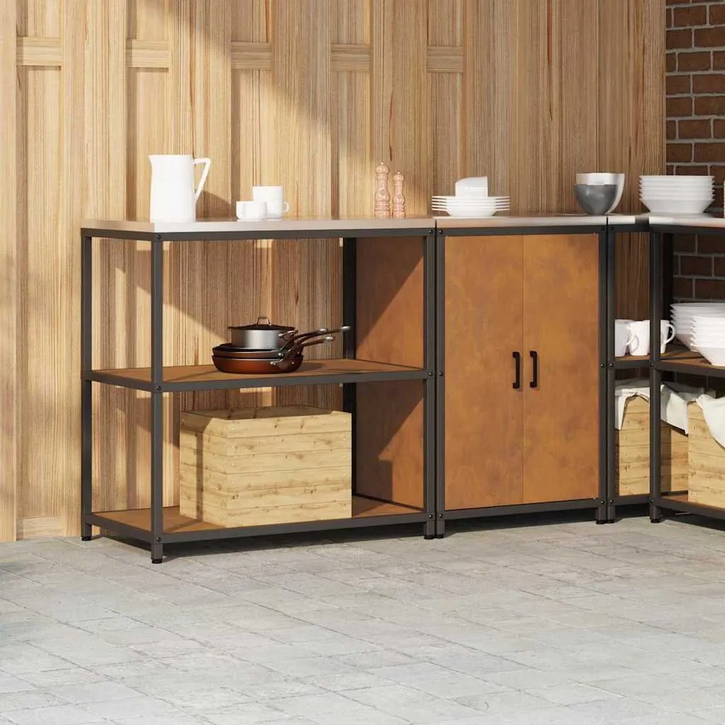 Konyhai Tároló Készlet polcokkal 2 pcs Rozsdás 150 x 50 x 92 cm