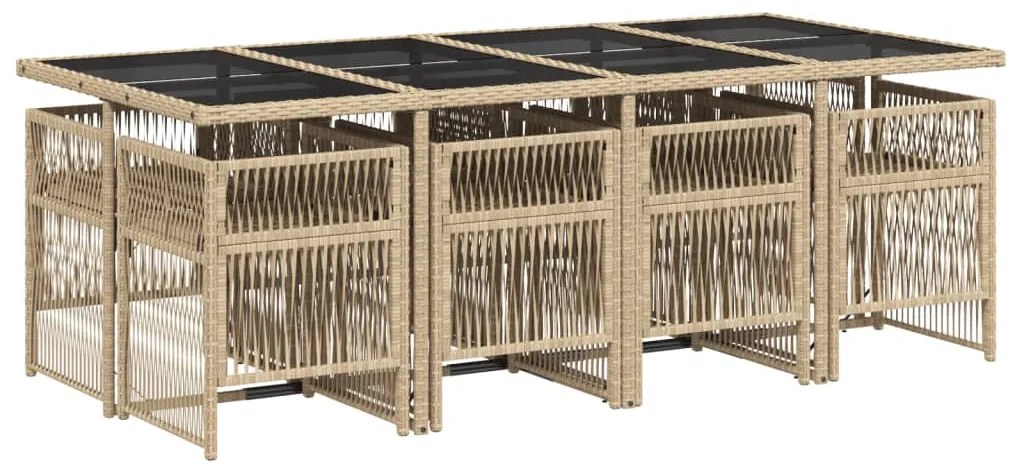 vidaXL 9 részes vegyes bézs polyrattan kerti étkezőgarnitúra párnákkal