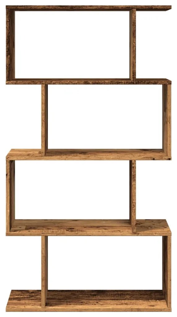 4 szintes antik fa színű fa elválasztó könyvespolc 70x24x129 cm
