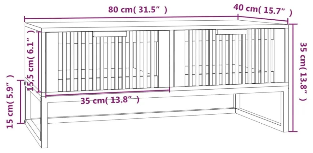 fekete szerelt fa és vas dohányzóasztal 80 x 40 x 35 cm