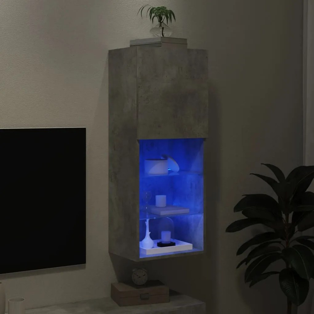 betonszürke TV-szekrény LED lámpákkal 40,5 x 30 x 102 cm