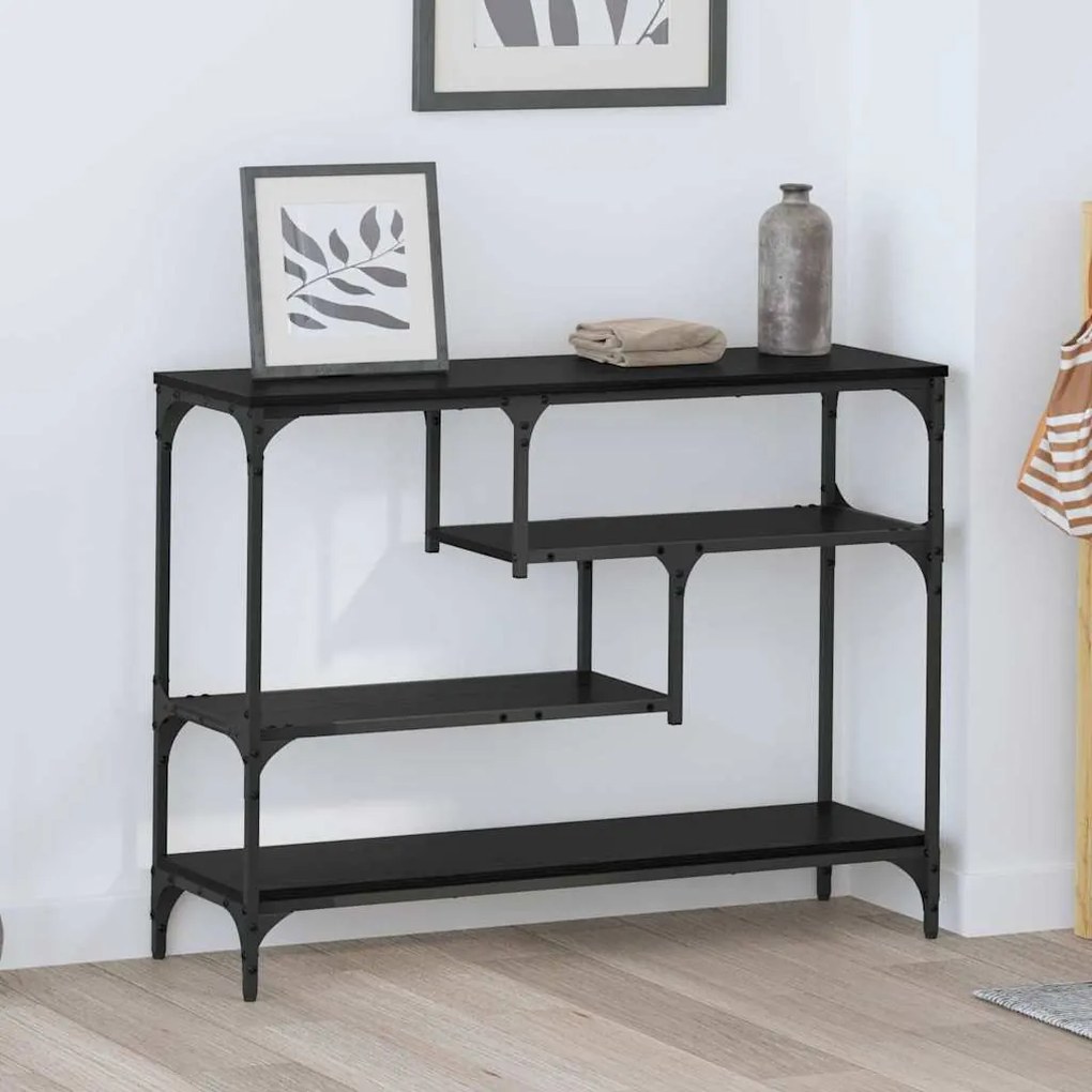 Konzolasztal polcokkal Musta tammi 100 x 30 x 75 cm Faanyag