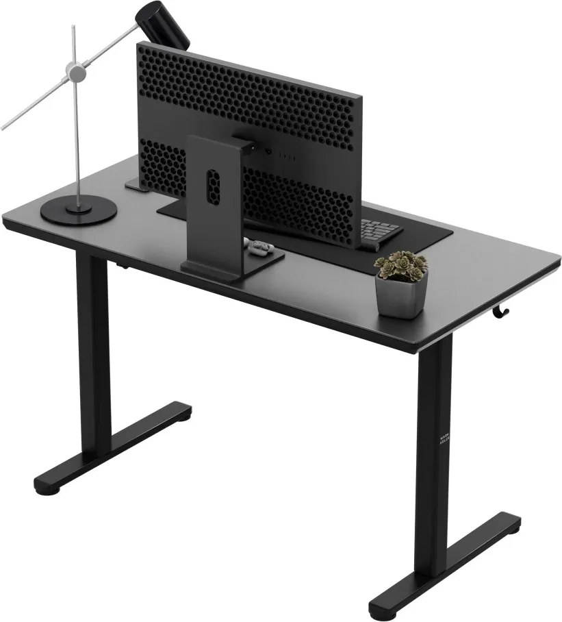 Állítható magasságú íróasztal, 120 x 60 cm, fejhallgatótartóval, üveglappal fekete