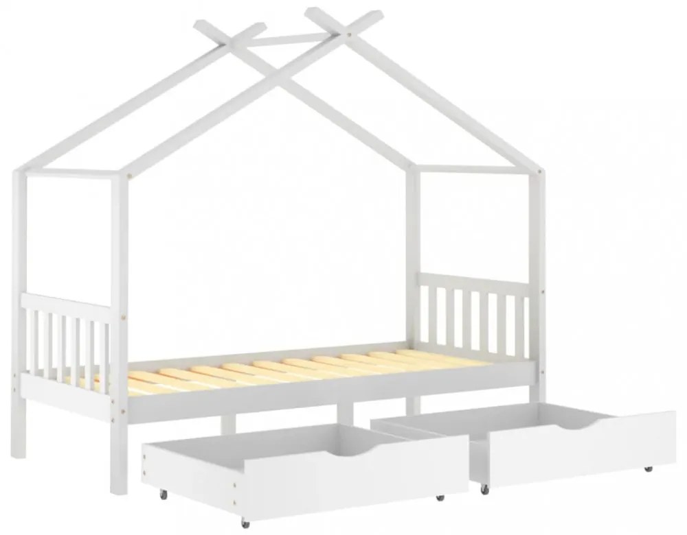 fehér tömör fenyőfa fiókos gyerekágykeret 90 x 200 cm
