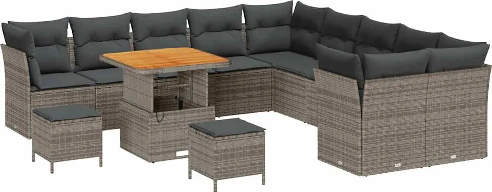 vidaXL Kerti Kanapé Szett 13 pcs Szürke polirattan