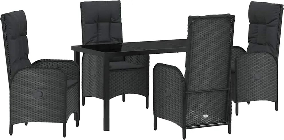 vidaXL Kert étkező szett párnával 5 pcs Fekete polirattan