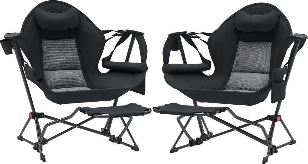 Outsunny 2 darabos Kerti Hintaszék lábtartóval, összecsukható Kemping Szék fejtámasszal, pohártartókkal, zsebekkel és hordtáskával, 120 kg teherbírás