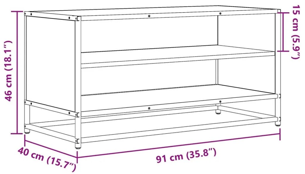 fekete szerelt fa és fém TV-szekrény 91x40x46 cm