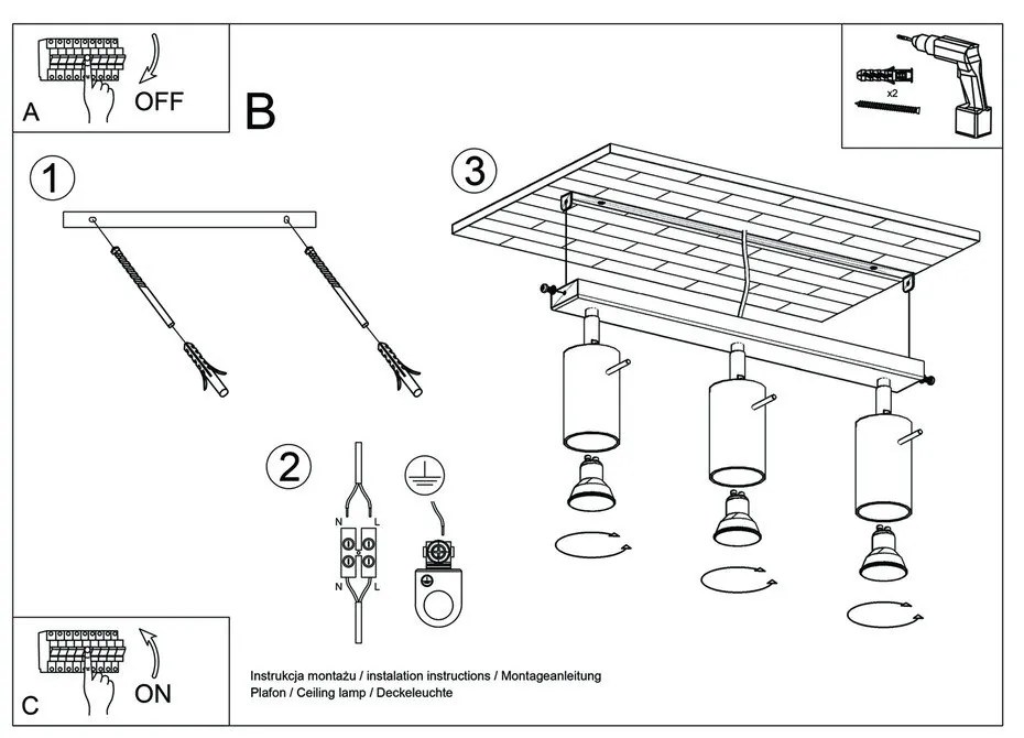 Etna fekete mennyezeti lámpa - Sollux