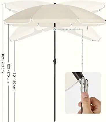 Napernyő 160 cm, Napvédelem UPF 50+, 30°-ban dönthető, talp nélkül, bézs&nbsp;