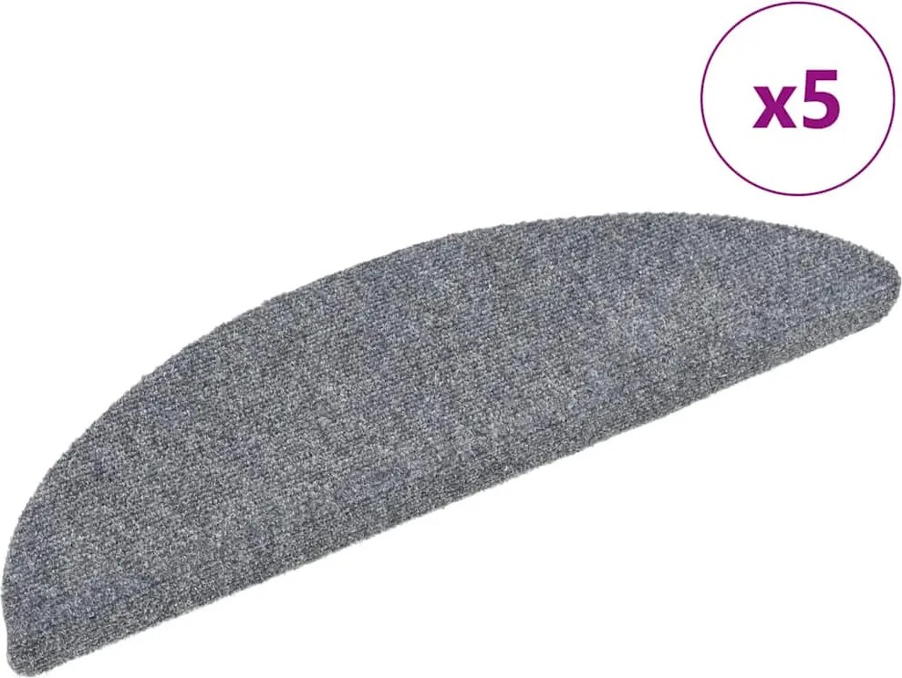 vidaXL 5 db öntapadós lépcsőszőnyeg 56 x 17 x 3 cm világosszürke félkör alakú