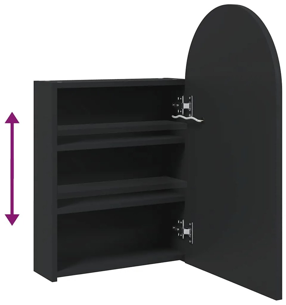 fekete ívelt tükrös fürdőszobaszekrény LED-del 42 x 13 x 70 cm