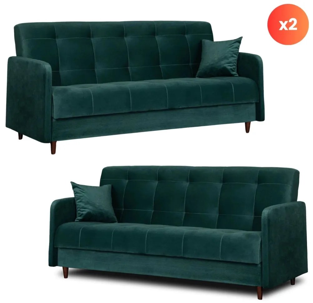 Zestaw 2x Sofa TIVOLI Zielona Welurowa