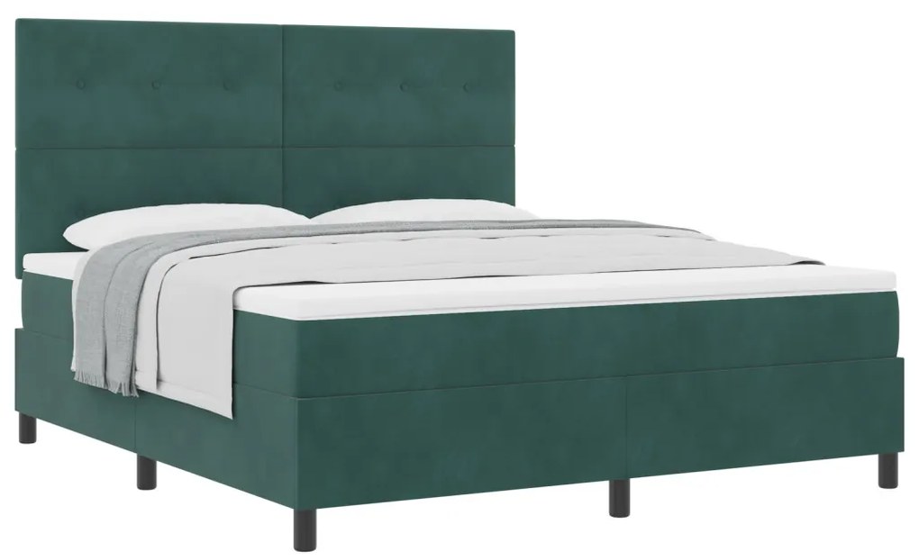 Box Spring Ágy Matraccal Sötét Zöld Szuper King Bársony