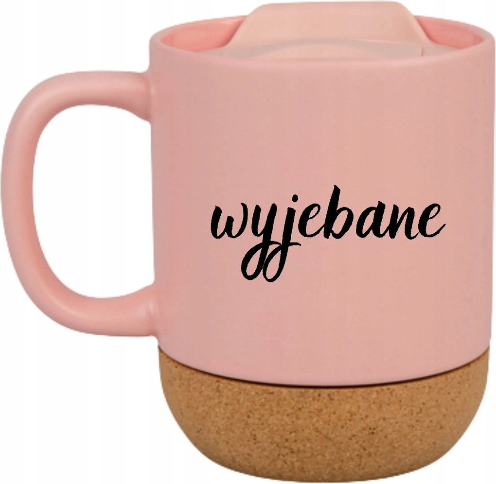 Rózsaszín Bögre Fedéllel És Parafa Aljjal Ajándékba