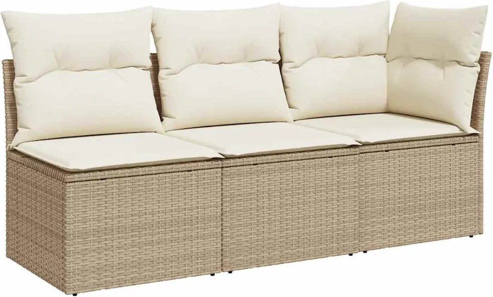 vidaXL 3 személyes bézs polyrattan kerti kanapé párnával