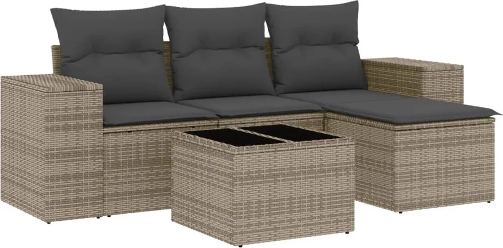 vidaXL 5 részes szürke polyrattan kerti ülőgarnitúra párnákkal