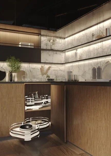 Konyhai fémrács, sarokszekrénybe, balos, Nuvola vesetál, króm-fehér,  800mm, 400mm ajtó szélesség, Sige Infinity Plus 371