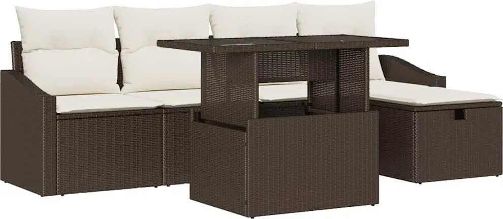 vidaXL Kerti Kanapé Szett párnával 6 pcs Barna polirattan
