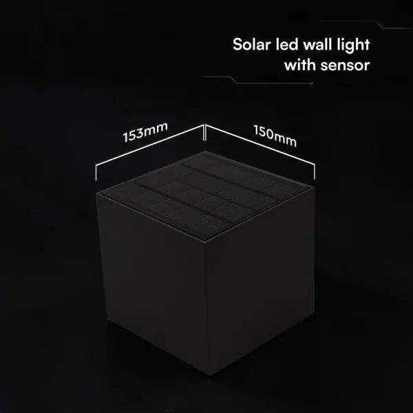 LED napelemes fali lámpa szenzorral LED/9W/3,7V 3000/4000/5000K IP65 2600mAh fekete
