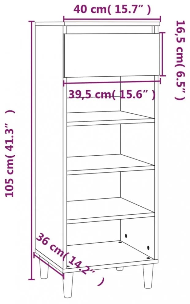 fekete szerelt fa cipősszekrény 40x36x105 cm