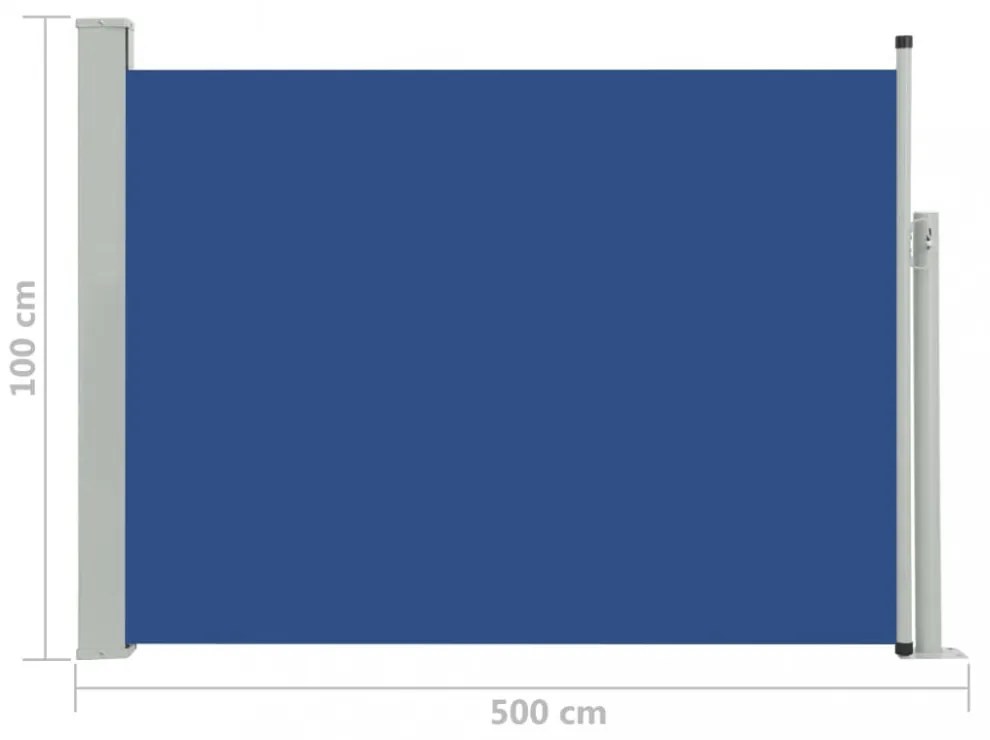 kék behúzható oldalsó teraszi napellenző 100 x 500 cm