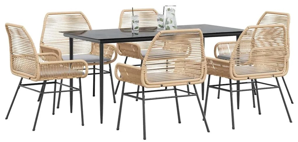 vidaXL 7 észes barna polyrattan üveg kerti étkezőgarnitúra párnával