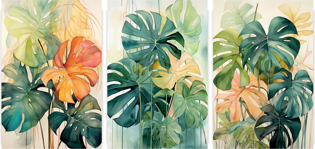 Poszterek Falra Zöld Levelek Szett 3 Képek Nappali Keret Nélkül 100x70