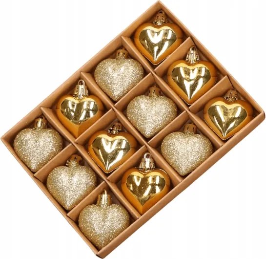 Műanyag szívek arany 4,5cm- 12 db/csomag Karácsonyfa Bombák