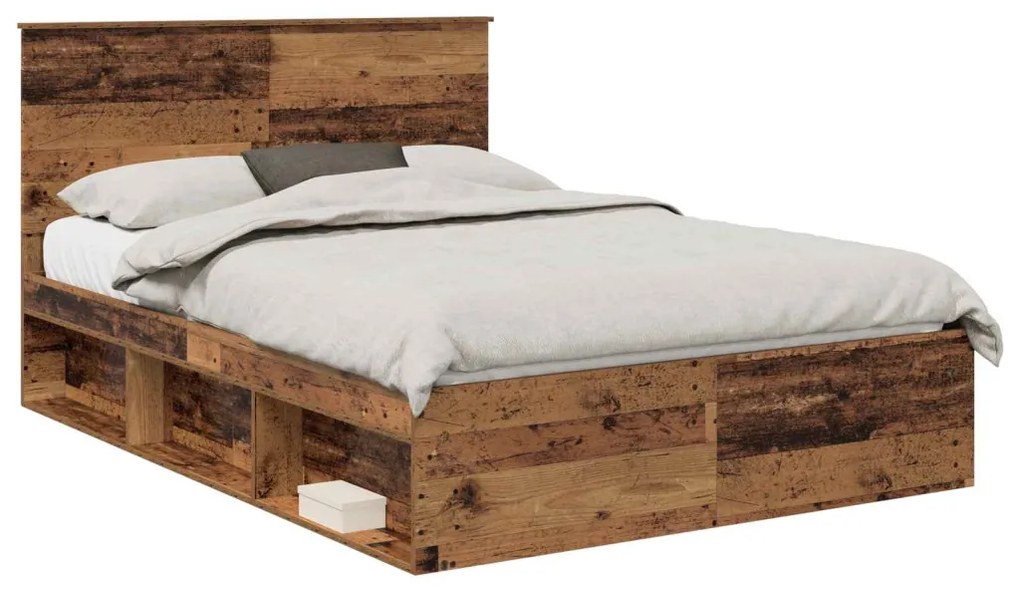 vidaXL Ágykeret fejtámlával Öreg fa 160 x 200 cm Tömör fenyőfa