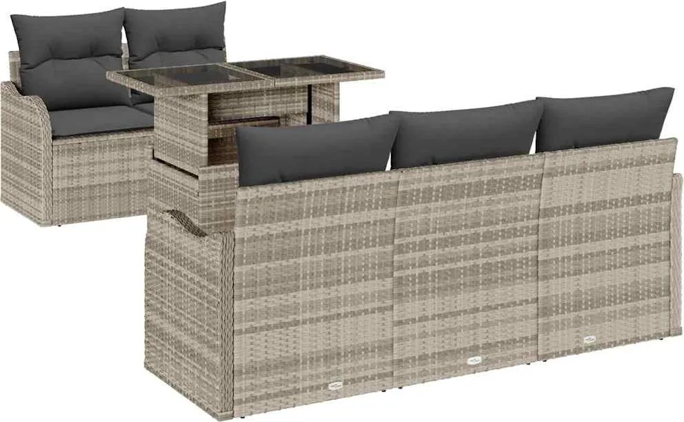 vidaXL Kerti Kanapé Szett párnával 6 pcs Világosszürke Poly Rattan