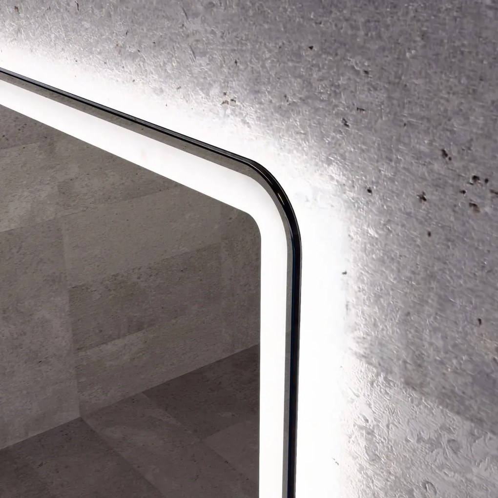 Fürdőszobai LED tükör 90x70cm | Páramentesítő - Kozmetikai tükör - Fényerő + színhőfok állítás - Digitális óra | Welland Luxury-Line G796