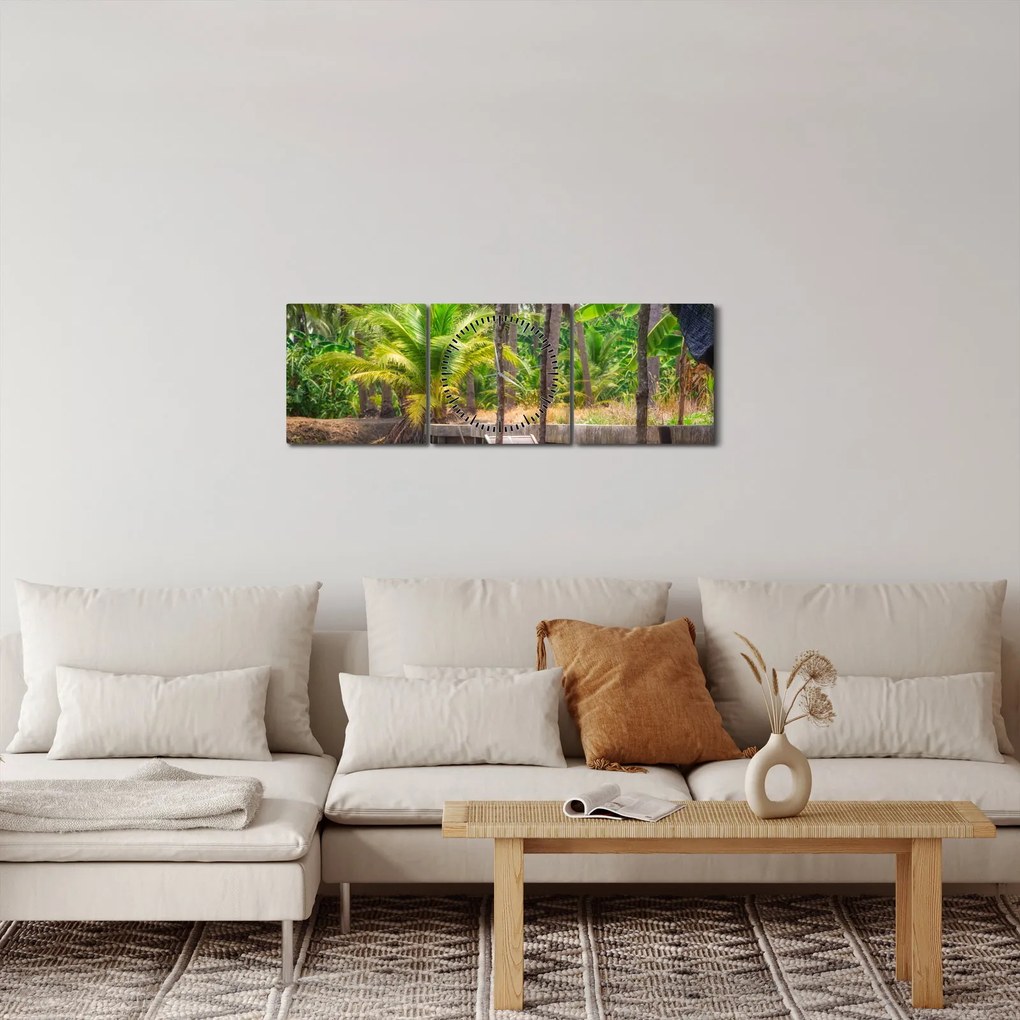 Kép - Fából készült hajó a csatornán, Thaiföld (órával) (90x30 cm)