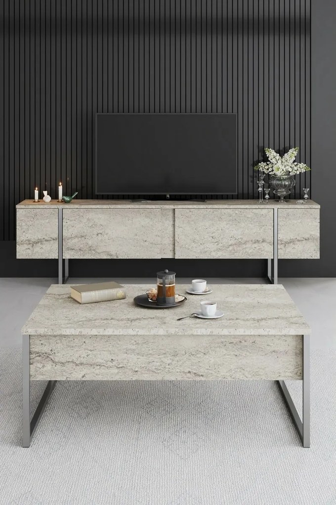 Luxe Travertine and Silver TV-állvány