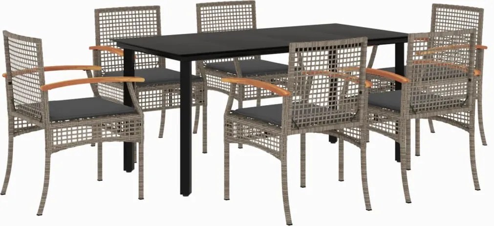 vidaXL 7 részes szürke polyrattan kerti étkezőgarnitúra párnával