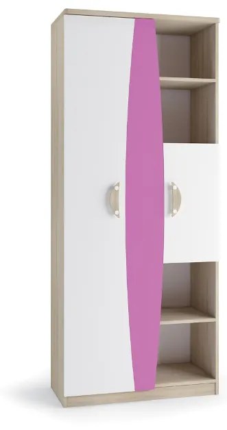 SPARTAN II R80 szekrény, sonoma tölgy/fehér, rózsaszín