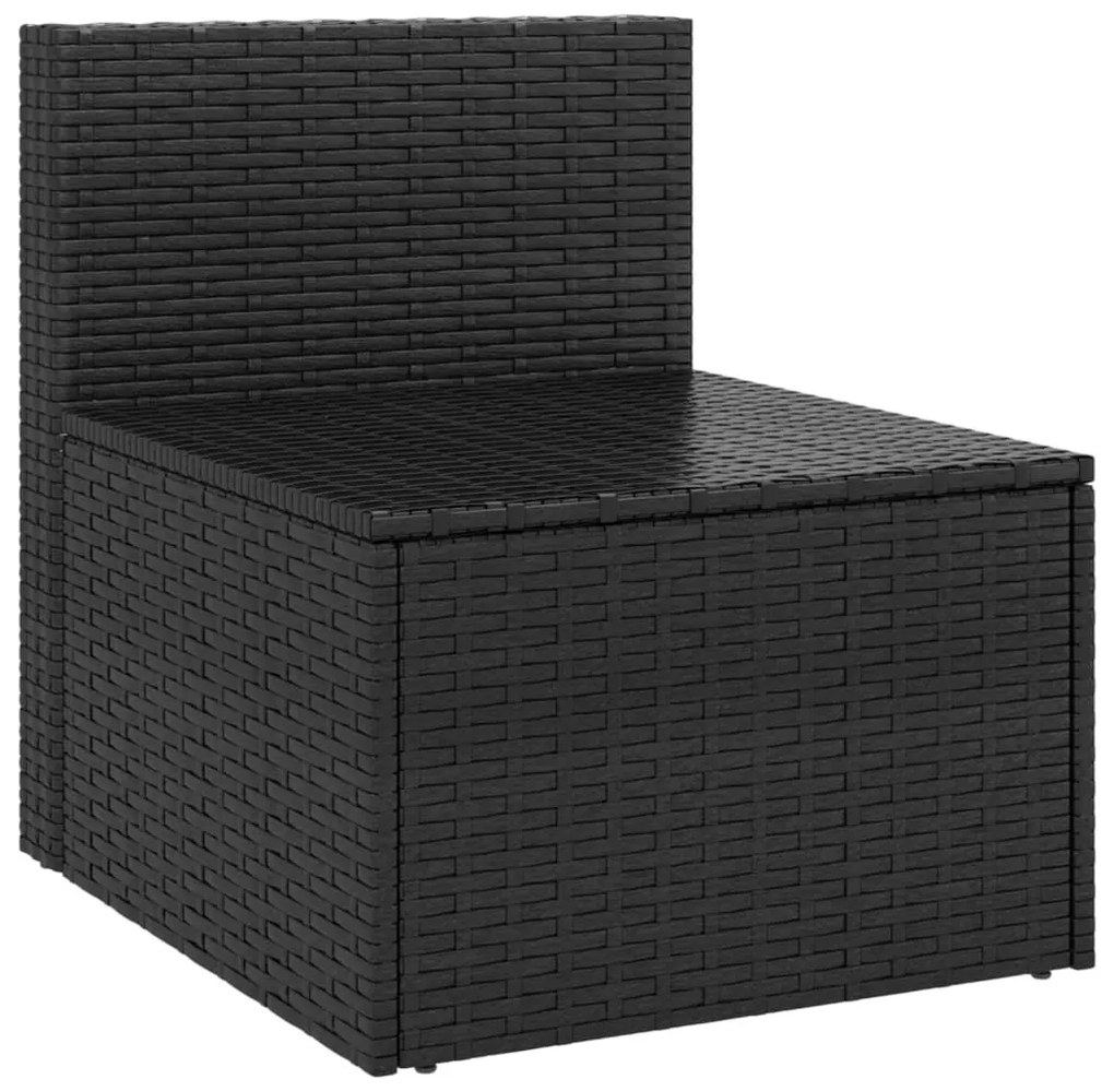 2 db fekete polyrattan kerti középső kanapé párnákkal