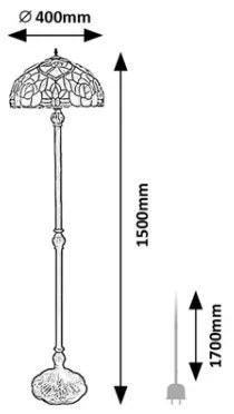 Brilagi - Tiffany-stílusú vitrázs állólámpa GARLAN 2xE27/60W/230V