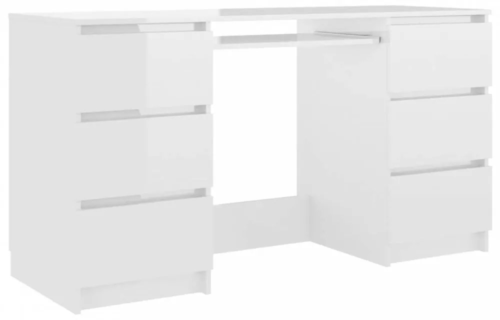 Magasfényű fehér forgácslap íróasztal 140 x 50 x 77 cm