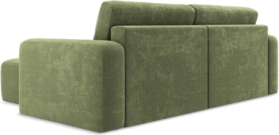 Zöld zsenília kinyitható-tárolóhelyes sarokkanapé (jobb oldali-heverő résszel) Kona – Makamii