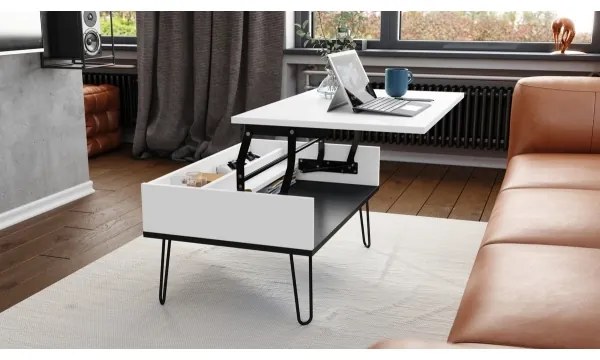 Dohányzóasztal emelhető asztallappal és polccal HALIJA fehér/fekete
